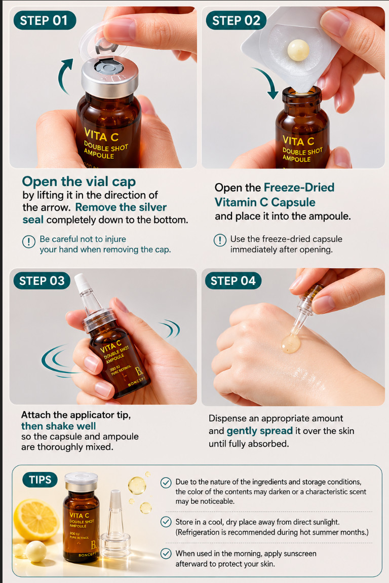 Boncept vita c freeze dried double shot ampoule kit vitamin c serum x 5 K-beauty