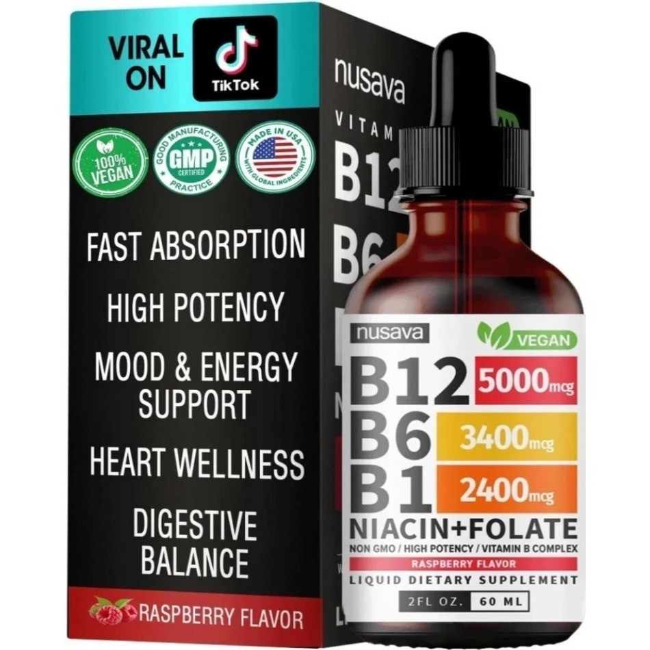2Pack – Nusava Vitamin B Complex B12 B6 B1 Niacin Folate Supplement