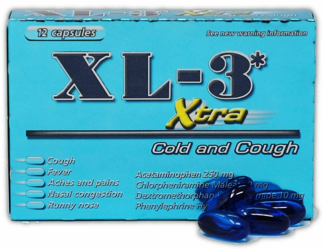 XL-3 Xtra Cold and Cough Relief Medicine Acetaminophen Capsules 250 mg 12 Count