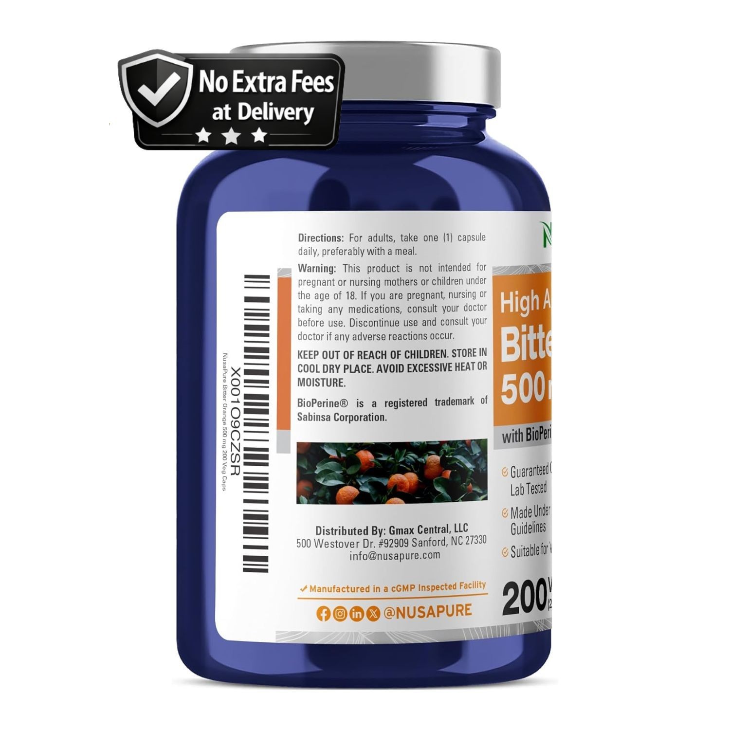Suplemento de Naranja Amarga de Alta Absorción 500mg 200 Cápsulas 200 Porciones