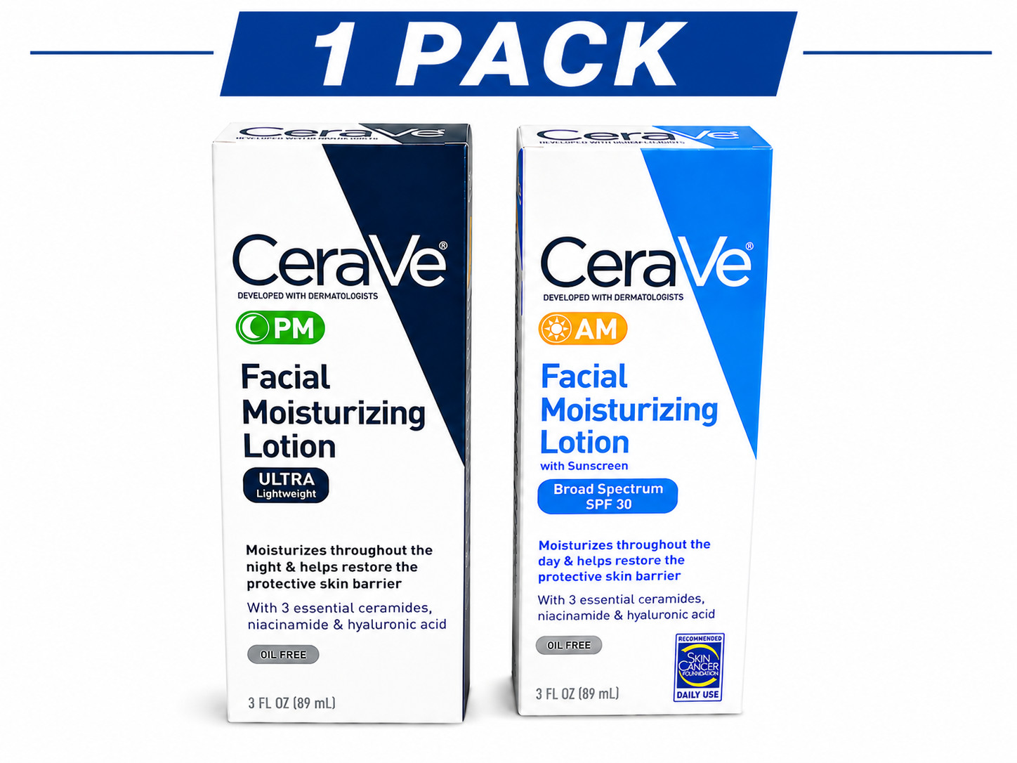 CeraVe AM/PM Facial Moisturizing Lotion Skin Care Set Ultra Lightweight 3oz New