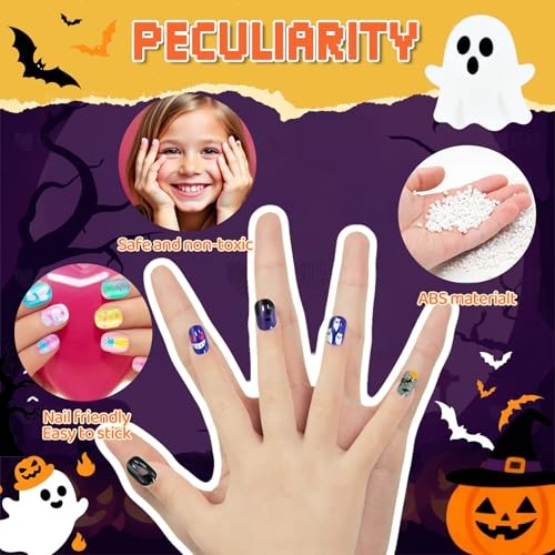 144Pcs Kids Press on Nails for Halloween Children Girls Press Halloween Style