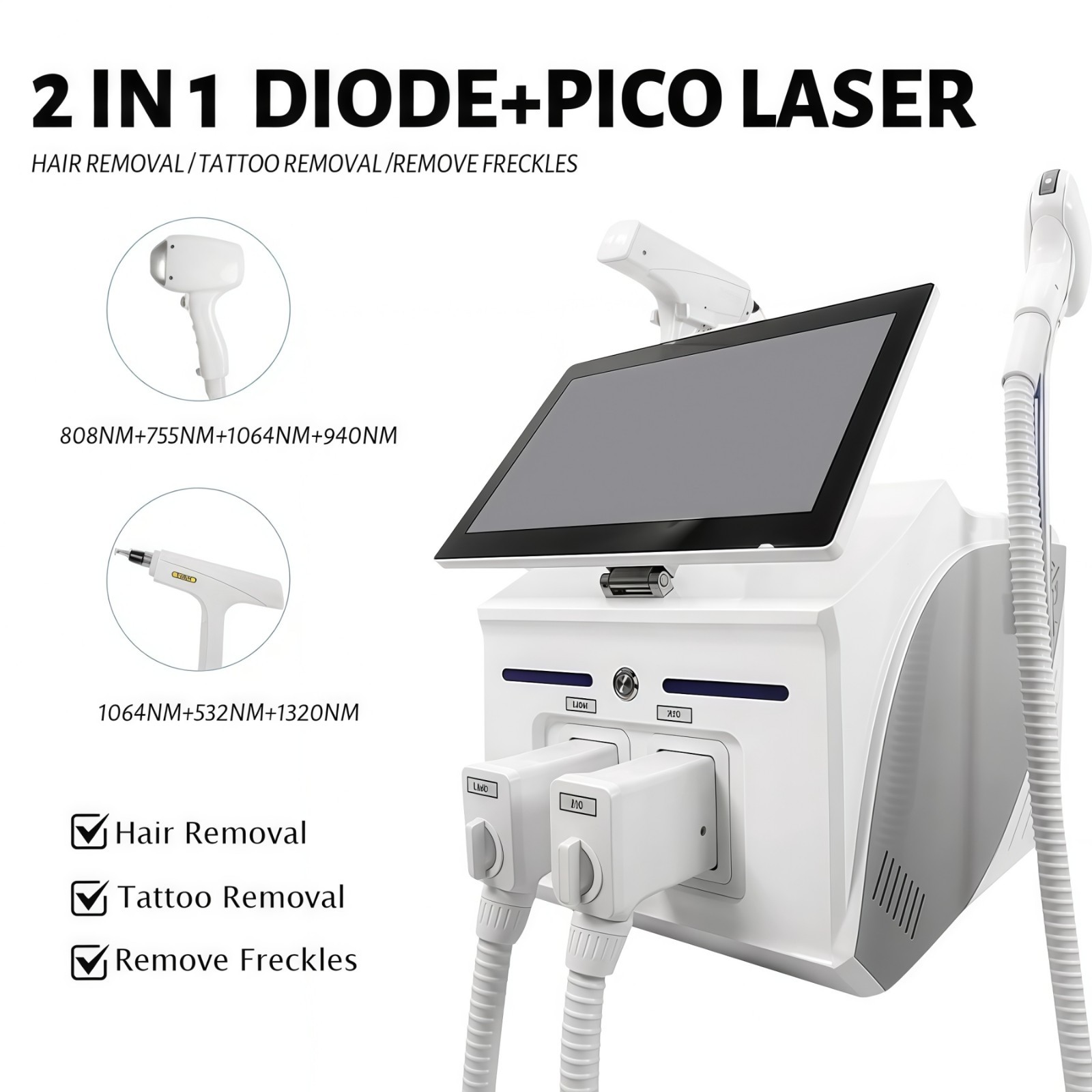 2 IN 1 808nm Diode Laser Hair Removal & Picosecond Laser Tattoo Removal Machine