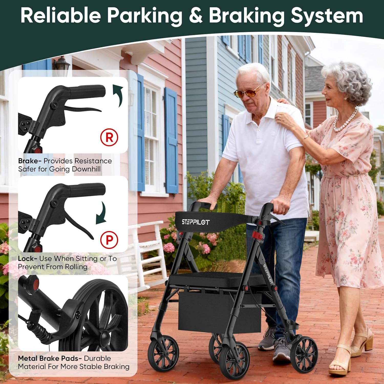 Foldable Rollator Walker with Seat for Seniors Adults Rolling Walker Max 500 lbs