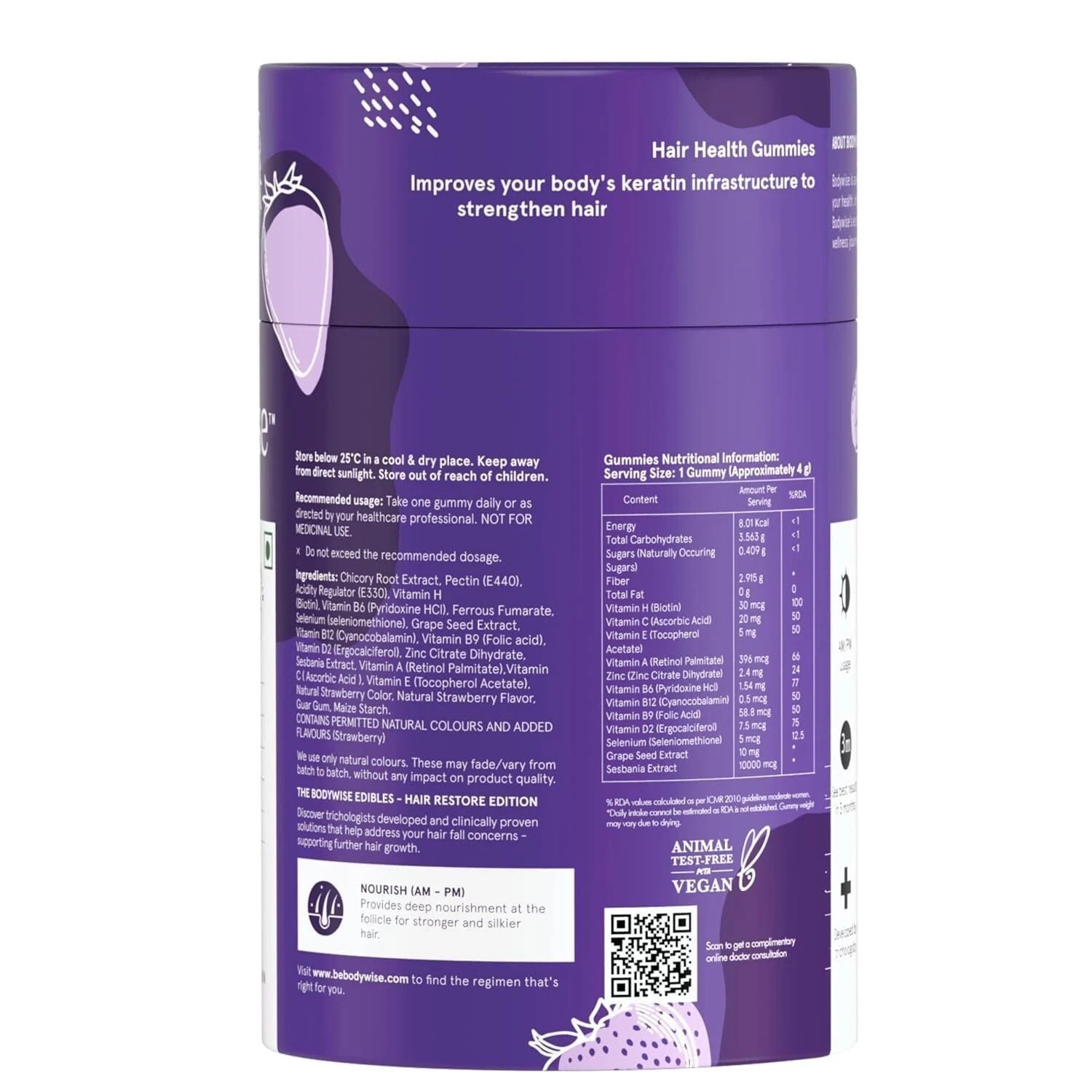 Be Bodywise Biotin Hair Gummies 60 Capsules for Stronger, Shinier Hair & Nails