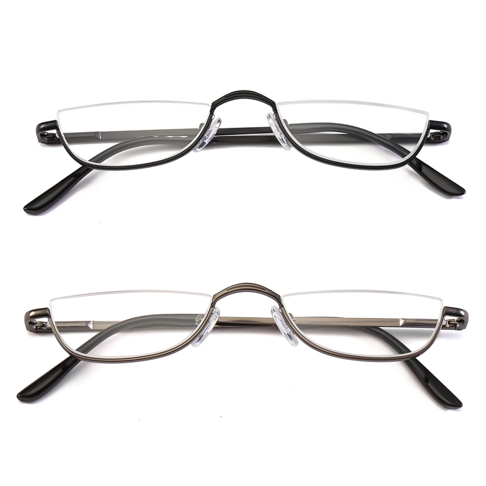 Half Reading Glasses – 2 Pairs Half Rim Metal Frame Glasses Spring Hinge Readers