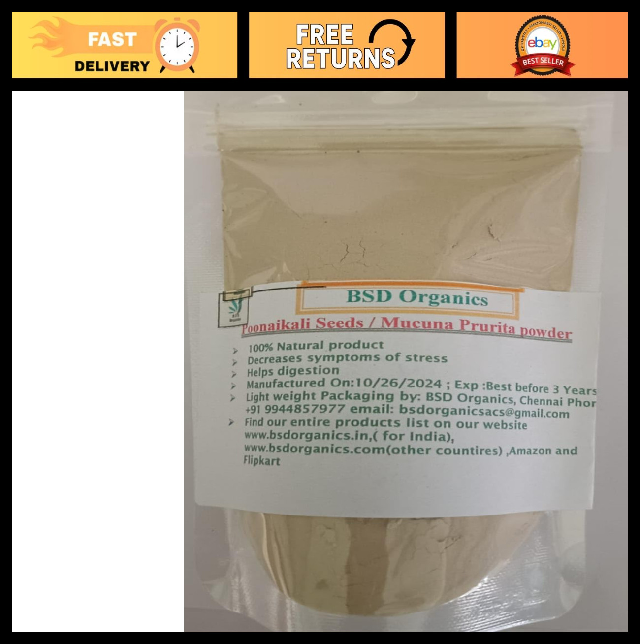 Mucuna Pruriens Velvet Bean Powder – 100g Natural Herbal Supplement for Mood & E