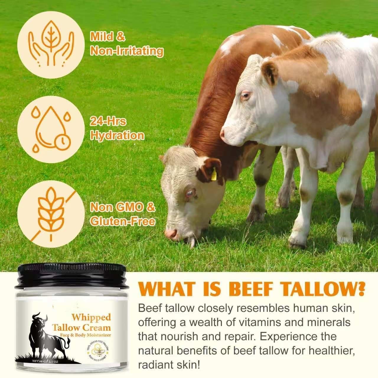 Beef Tallow Honey Balm Face Body Moisturizer Grass Fed Skin Care 2oz
