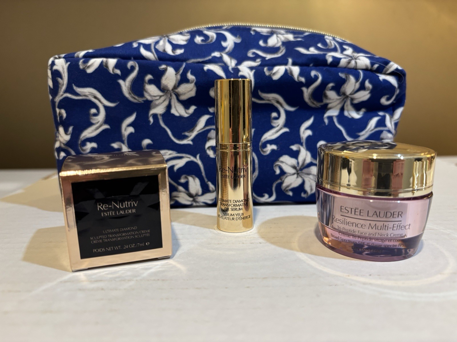 ESTEE LAUDER 3 PCS SET RE-NUTRIV ULTIMATE DIAMOND SKINCARE/POUCH NEW