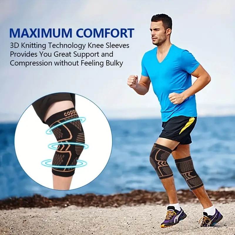 2Pack Copper Knee Braces Compression Sleeves Support for Arthritis Men & Women