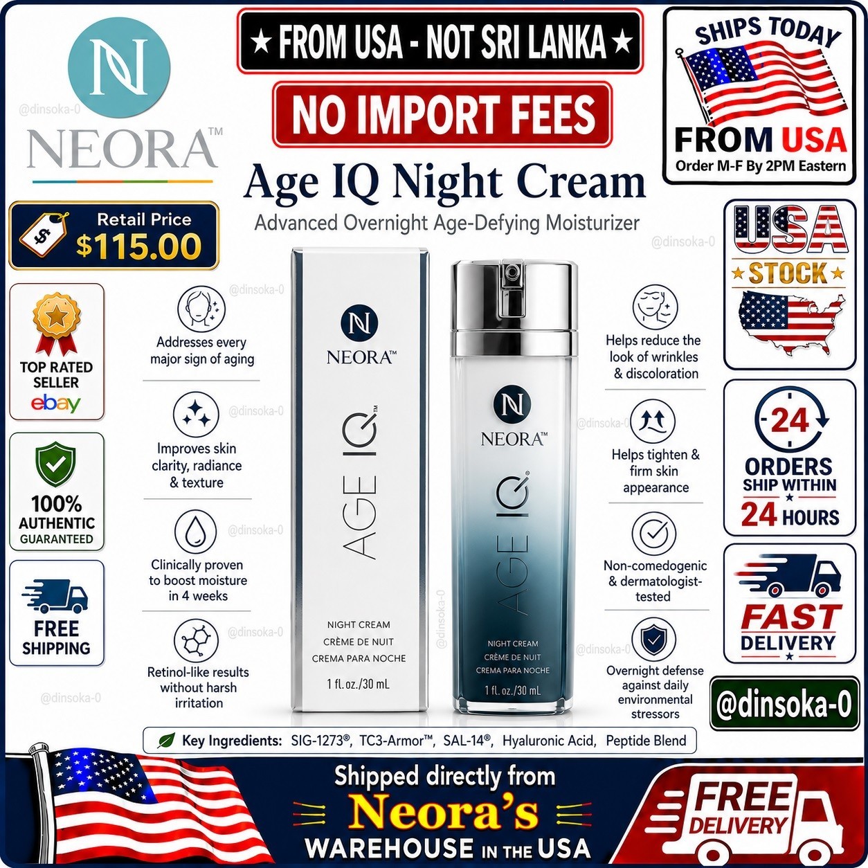 Neora Age IQ Night Cream 30ml Overnight Anti-Aging Moisturizer NEW🚚From USA🚚