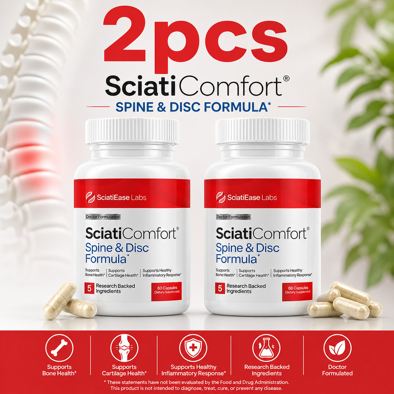 SciatiEase Labs Spine & Disc Formula 120 Capsules Cartilage Support