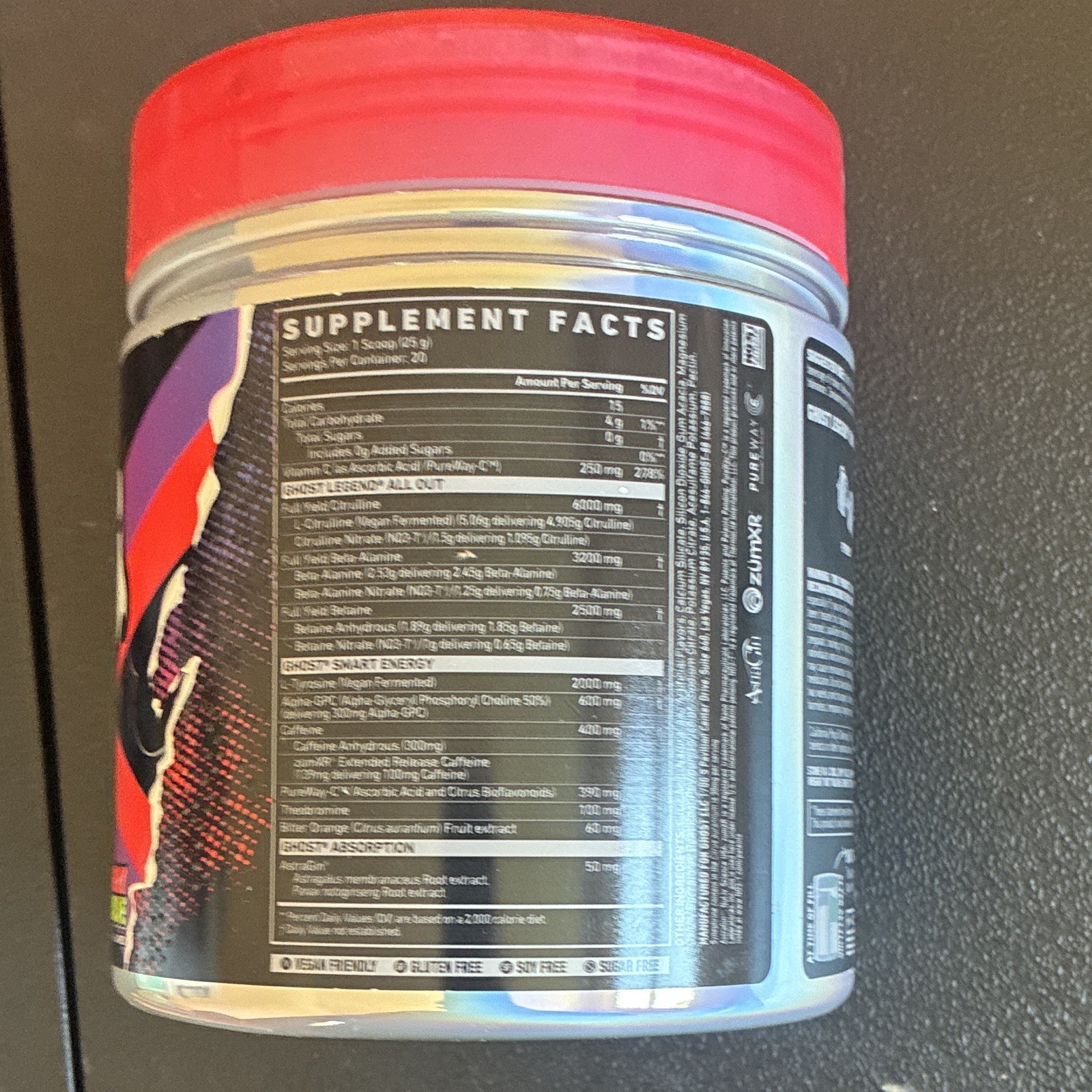 GHOST Legend All Out Pre-Workout Powder Cherry Limeade GF/SF 17.6 oz exp 05/27