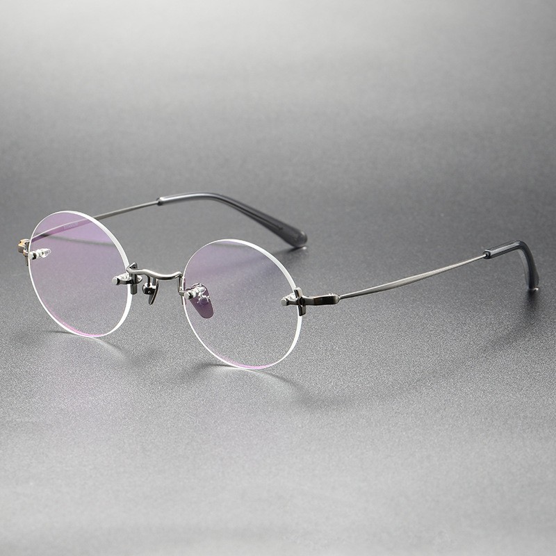 Pure Titanium Rimless Eyeglass Frame Retro Round Steve Jobs Rimless Glasses 43mm