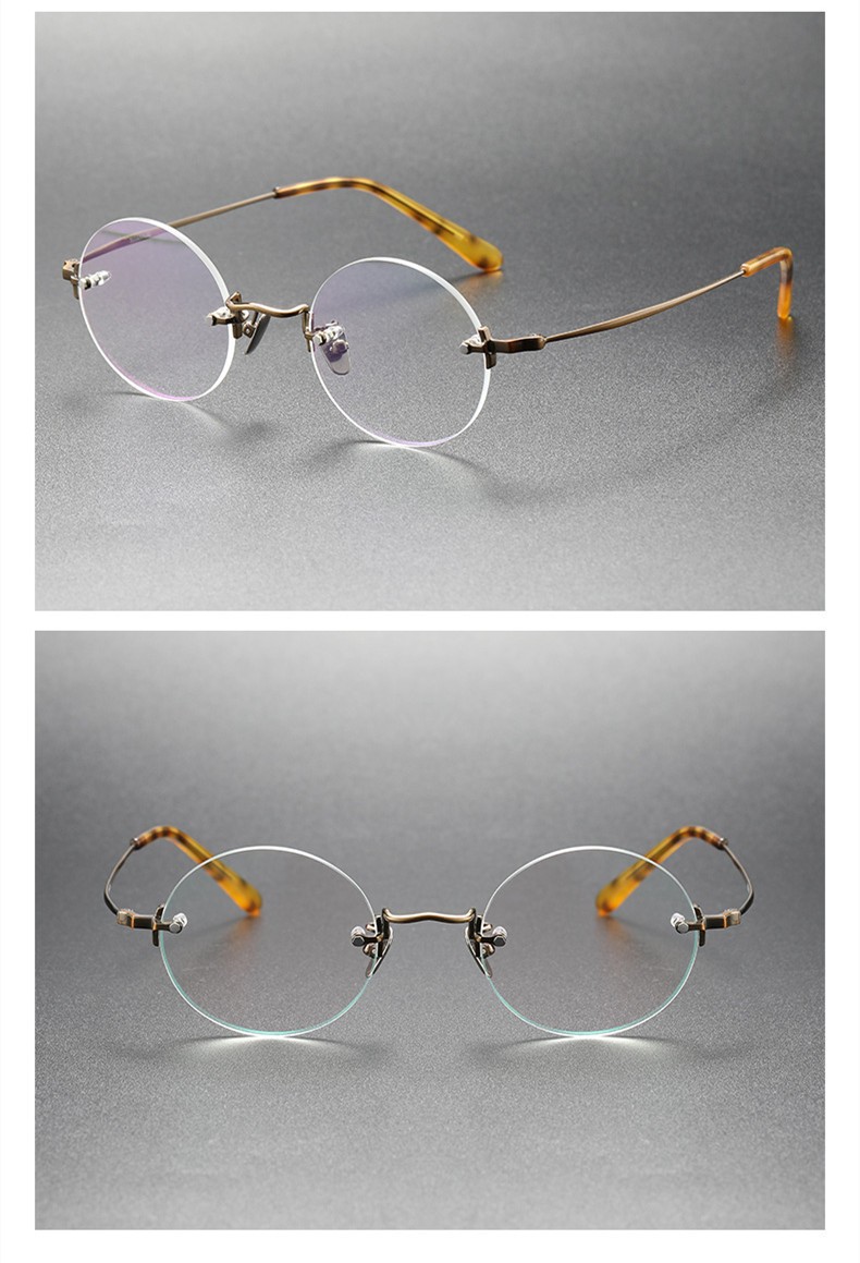 Pure Titanium Rimless Eyeglass Frame Retro Round Steve Jobs Rimless Glasses 43mm