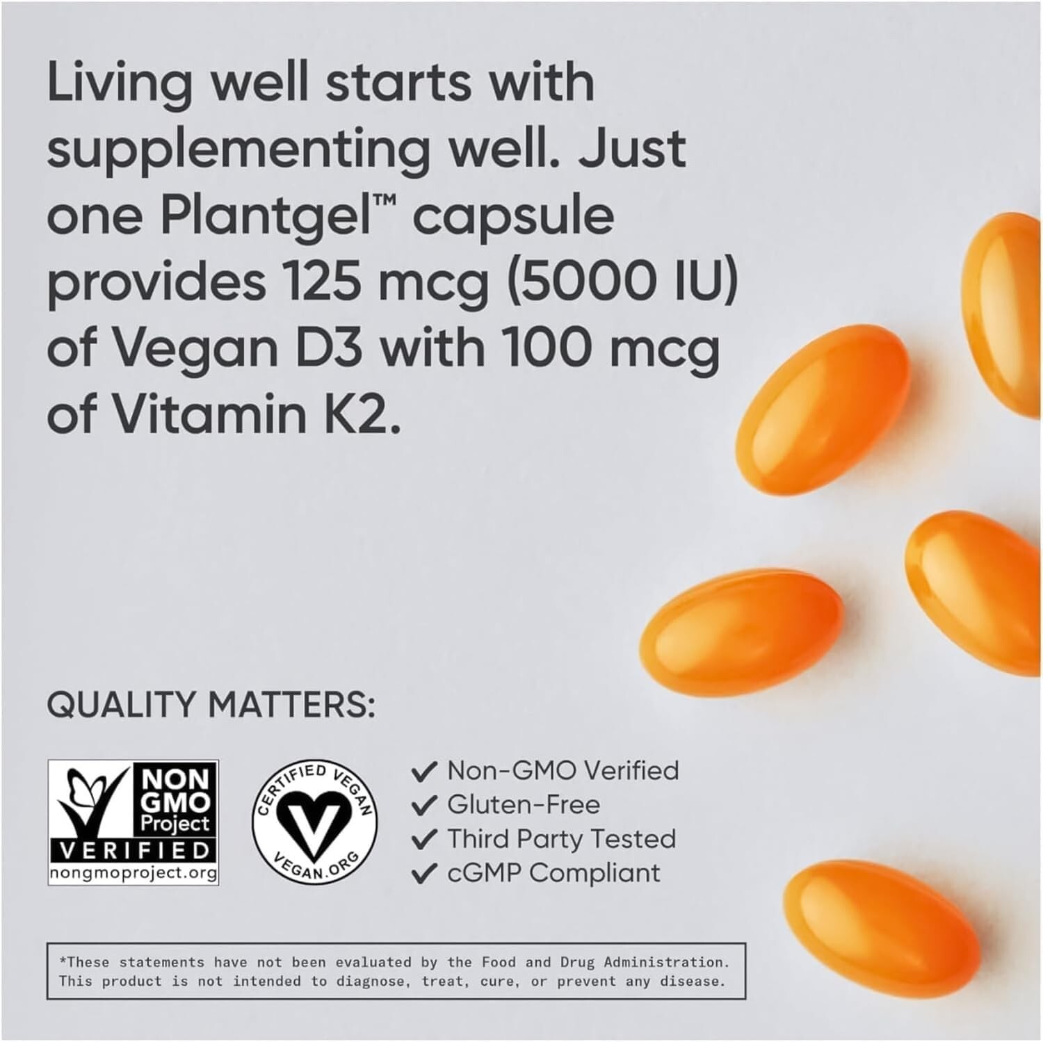 D3 K2 Plant-Based D3 Plus K2 (MK-7) 160 Veggie Softgels – 5000iu Vitamin D3