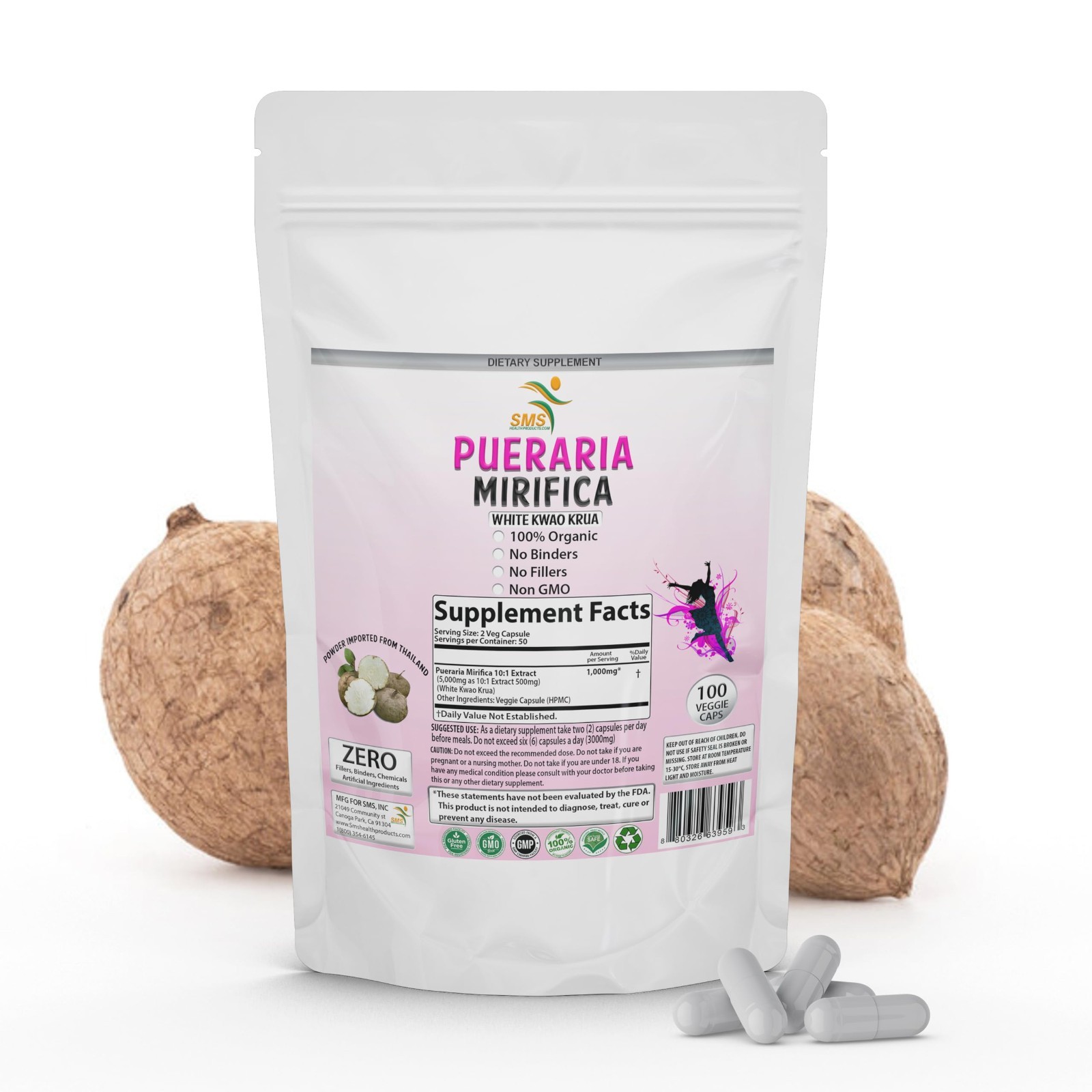 100 Caps Pueraria Mirifica Extract Powder 10:1 Organic 1000mg Non-GMO Vegan