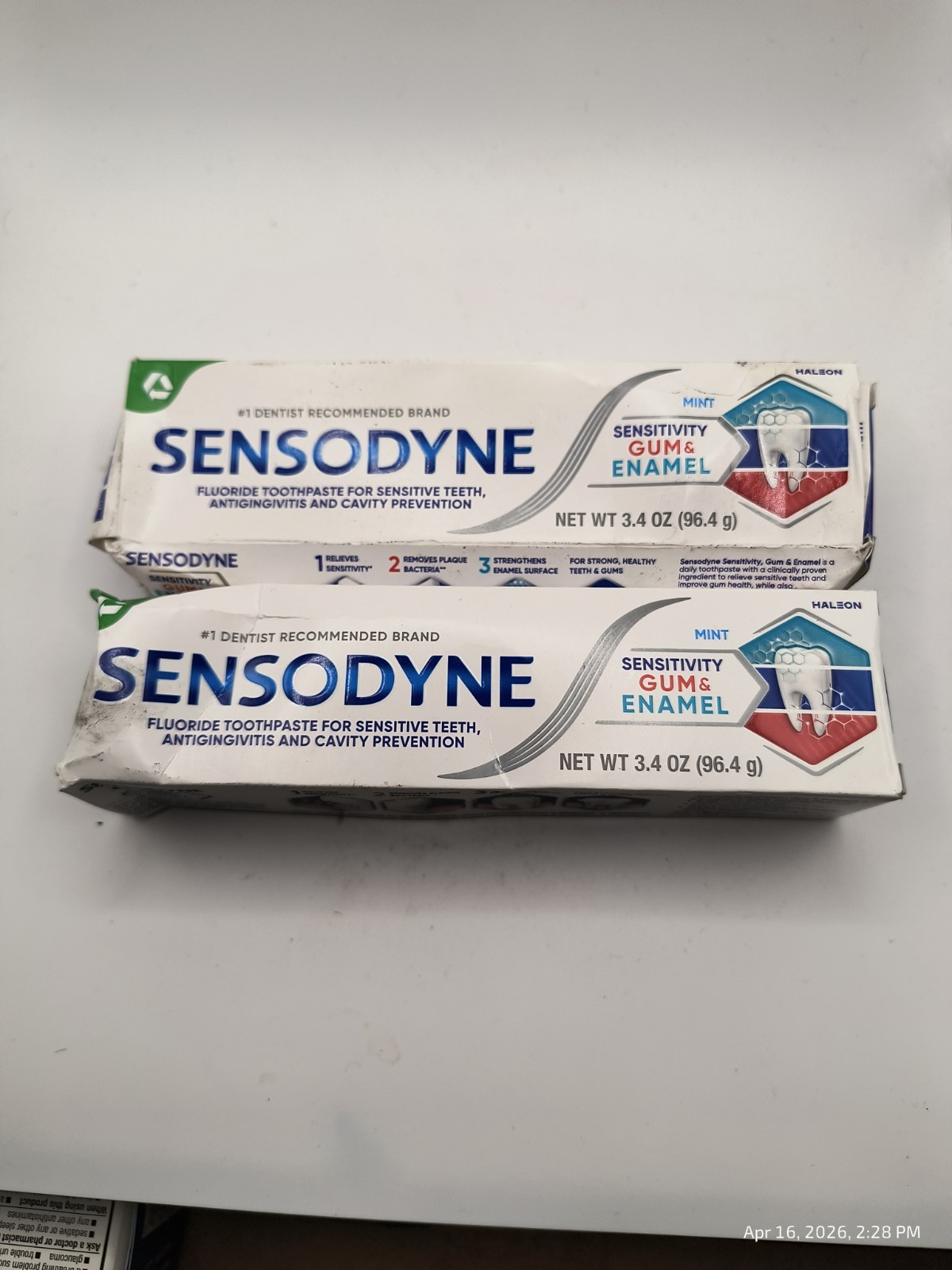 Lot of 2 Sensodyne Sensitivity Gum & Enamel Toothpaste Cavity Prevention 3.4 oz