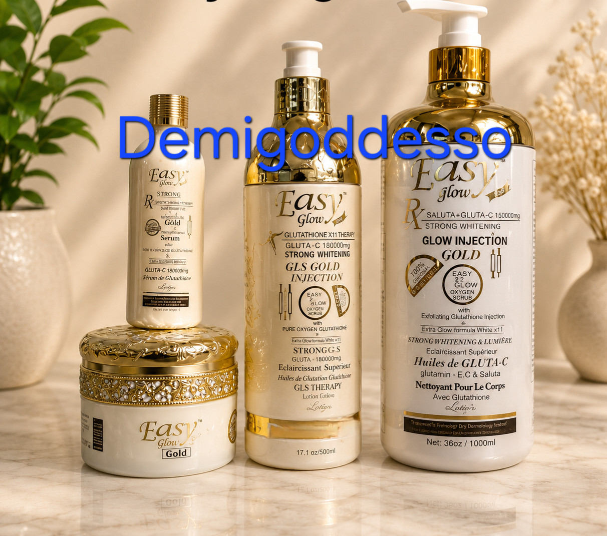 4 in 1 Easy Glow Gold Glutathione Shower Gel,Body Lotion,Serum 80mls, Face Cream