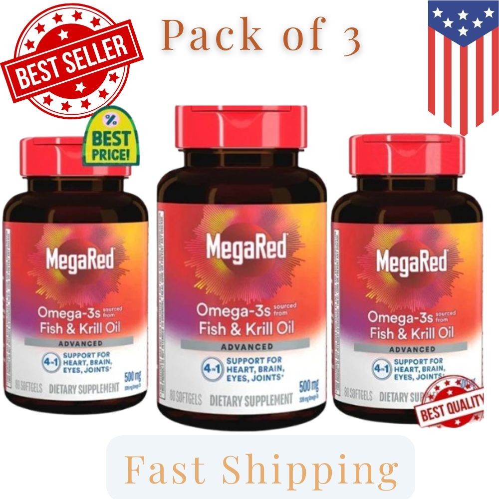 3 Pack – MegaRed Omega-3 Fish Oil + Krill Oil 500mg | 80 Softgels Each Best sale
