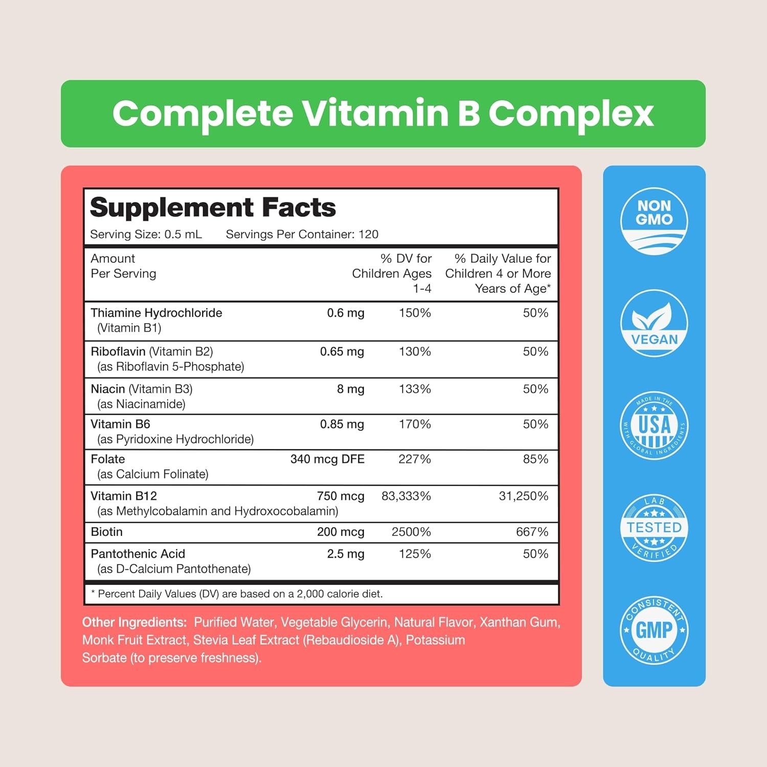 Organic Kids Vitamin B Complex Drops – Energy & Focus Booster, 120 Servings