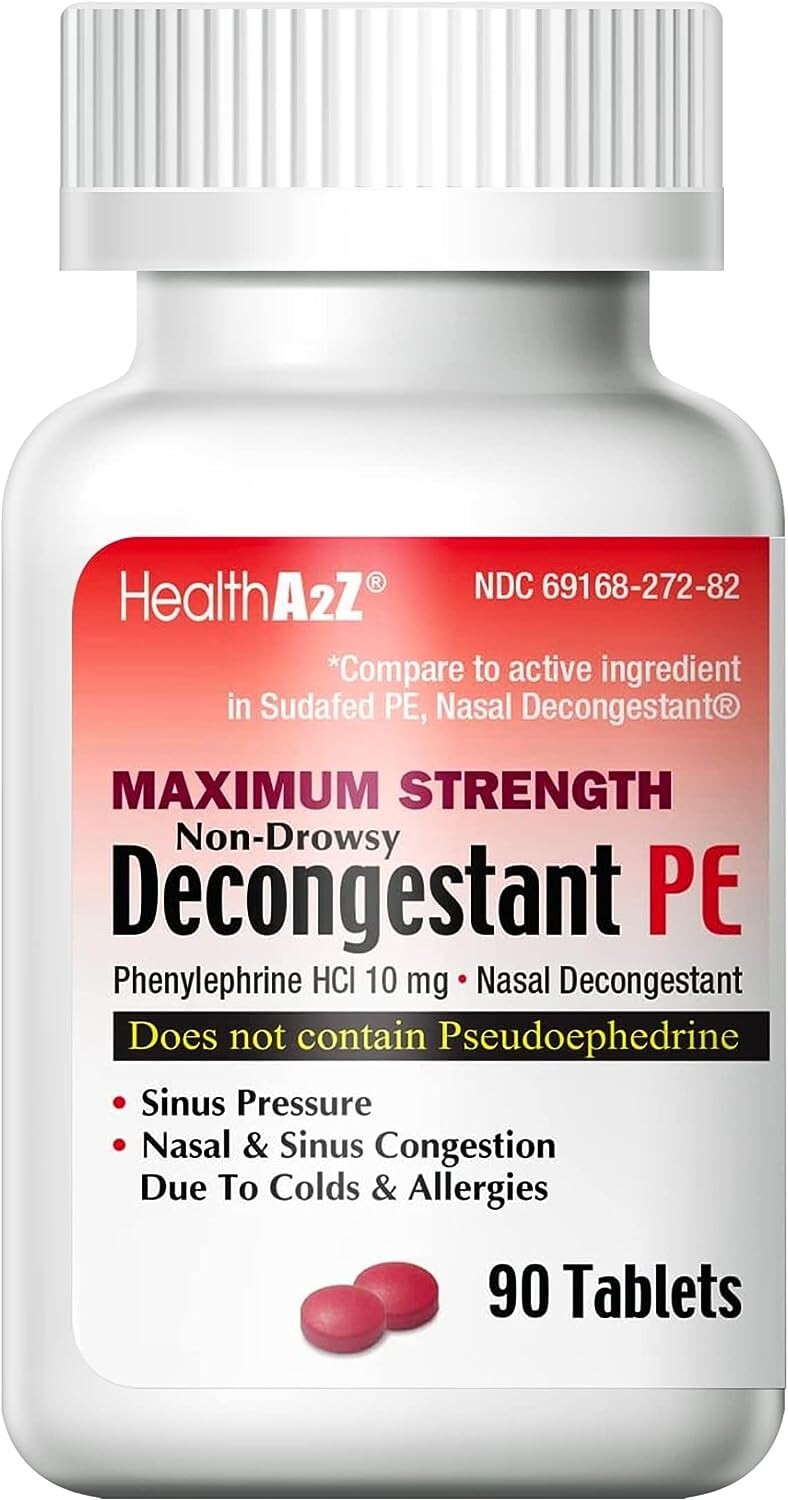 HealthA2Z® Decongestant PE | Phenylephrine HCl 10 mg (90 Count (Pack of 1)