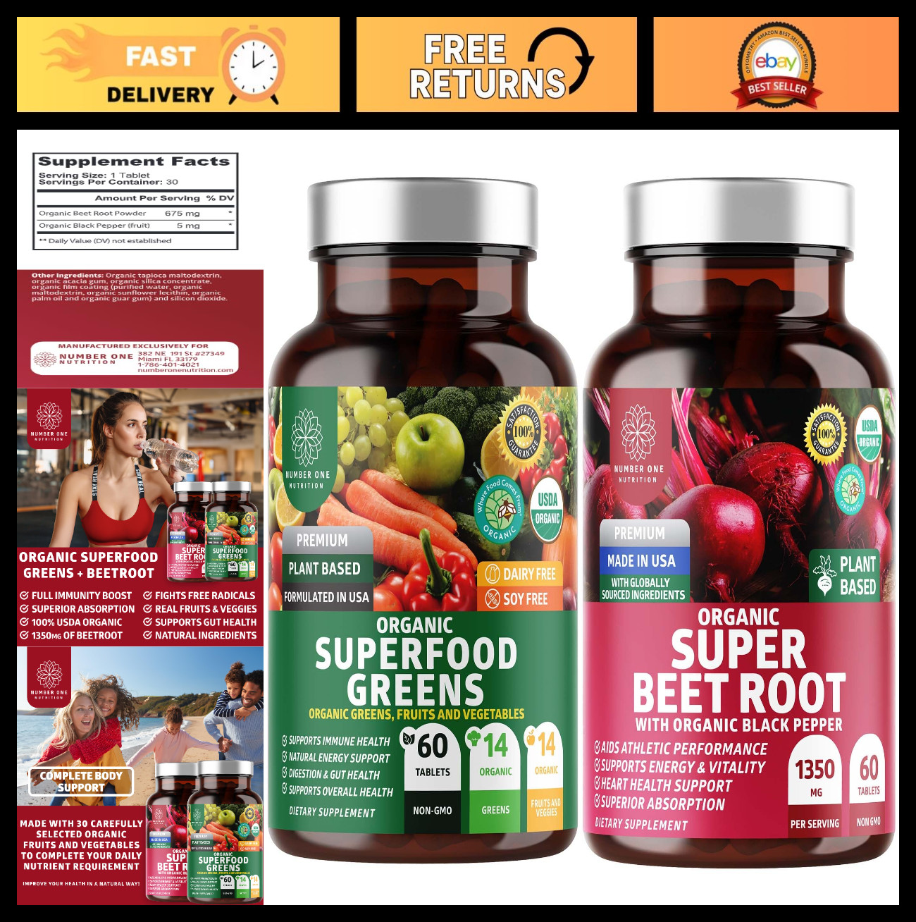 Organic Superfood Greens & Beet Root Tablets – Immunity & Antioxidant Support, 1