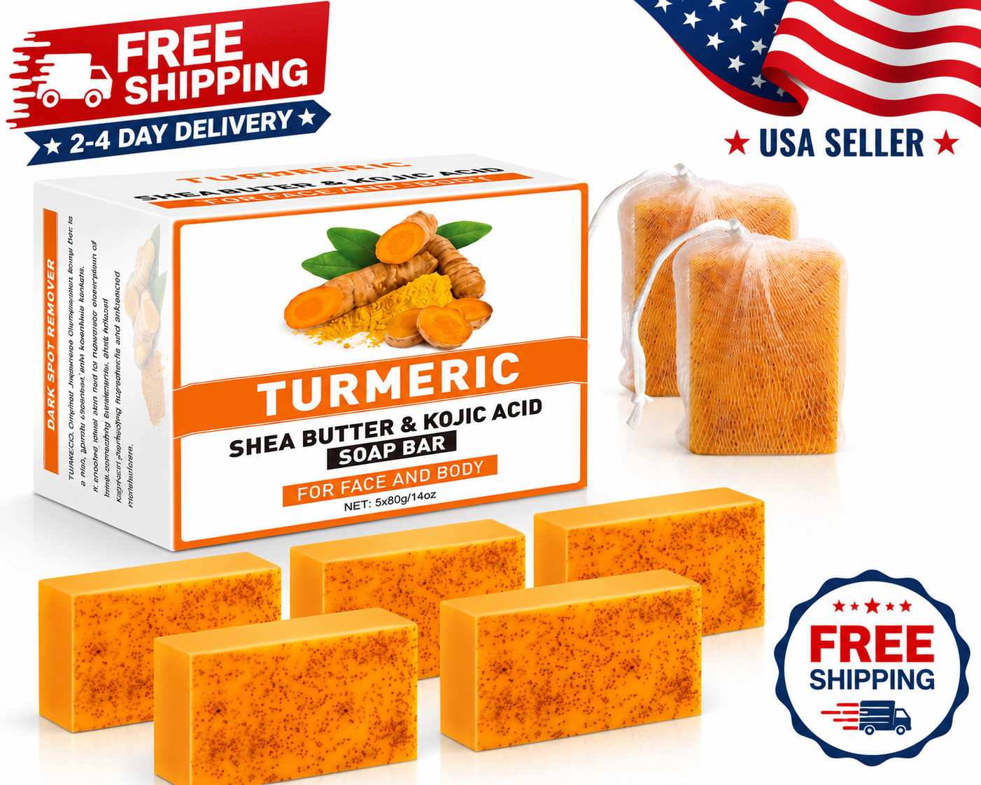 5 Pack Turmeric Kojic Acid Soap Bars(80g) – Infused with Retinol, Hydrolyzed Col