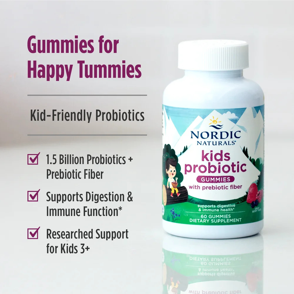 Nordic Naturals Kids Probiotic Gummies – 1.5 Billion Live Cultures, 60 Count