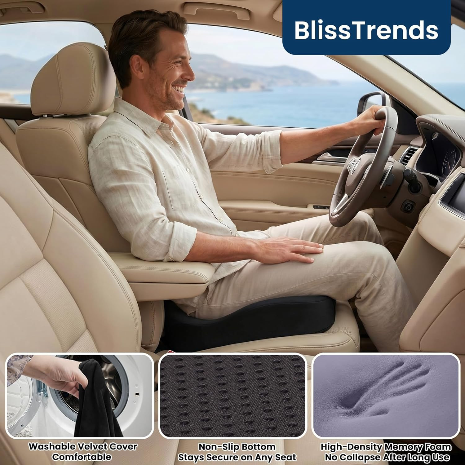 Seat Cushion with Velvet Cover, Thick Memory Foam Cushions for Office Chair, Car