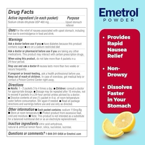 18pack Emetrol Powder Rapid Nausea Relief Lemon Flavor Non-Drowsy Exp. 01/26