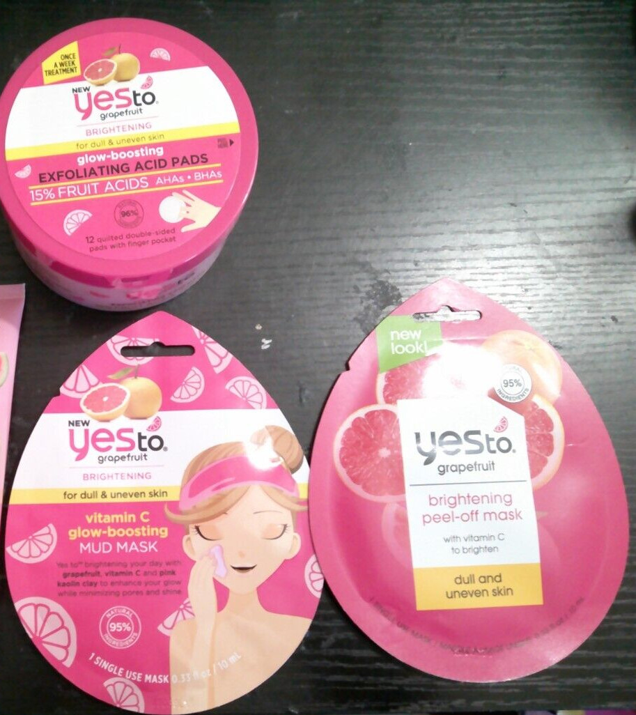 3 NEW YES TO GRAPEFRUIT glow boosting exfoliating acid pads mud & peel off mask