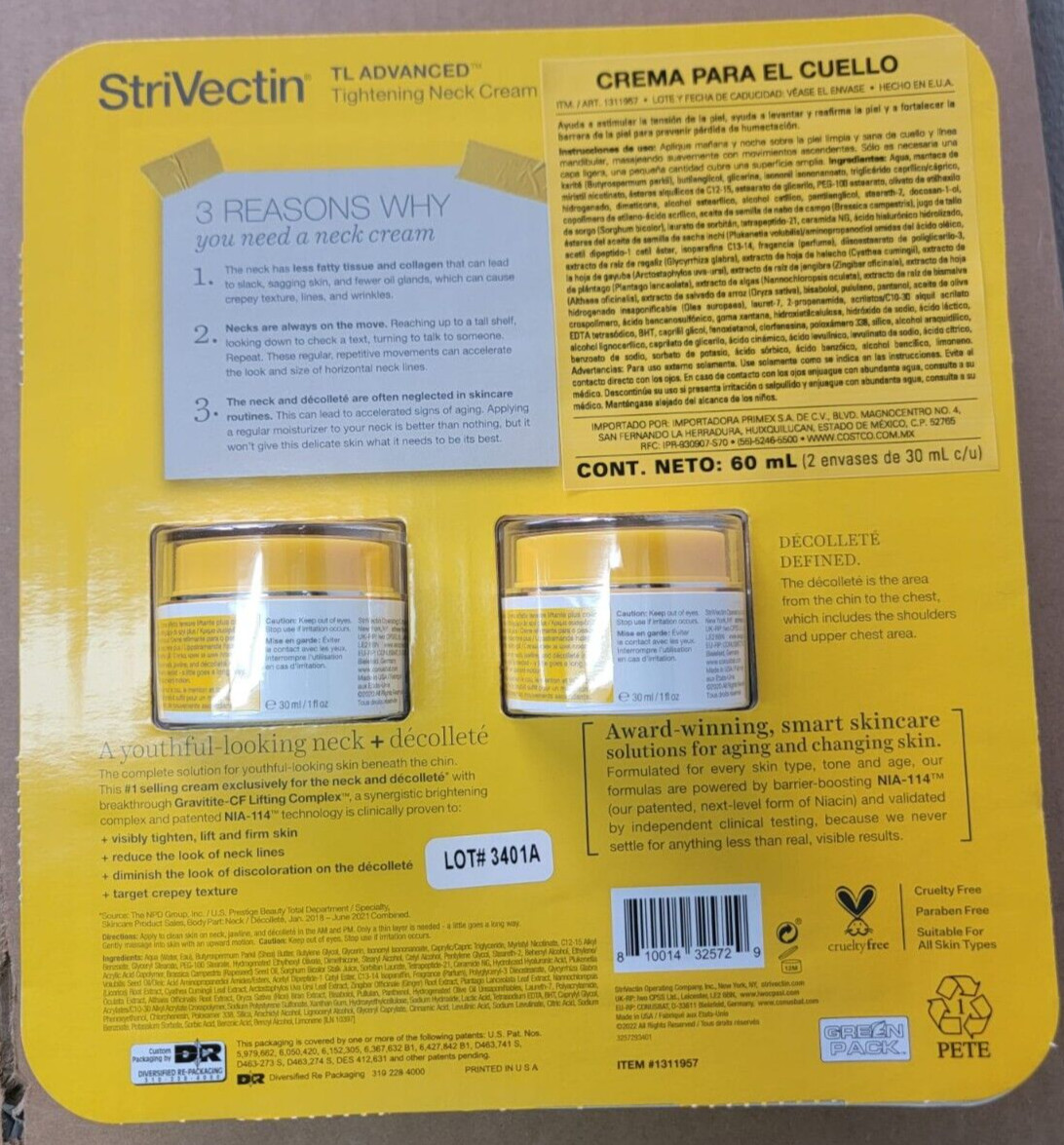 StriVectin TL Advanced Tightening Neck Cream Plus Size 1 oz 30 ml Lot of 2 jars