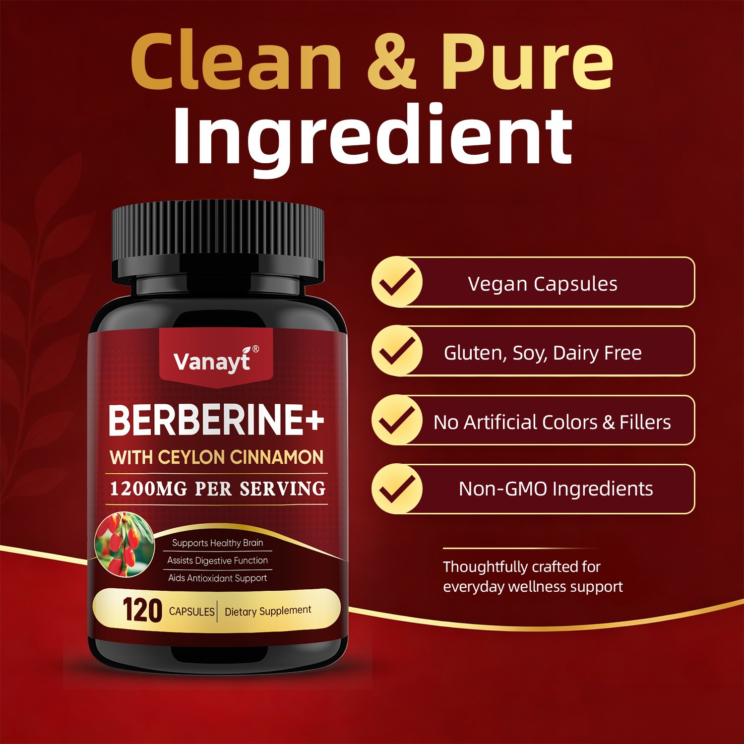 Berberine 1200mg High Absorption Capsules Metabolic & Immune Support 120 Ct