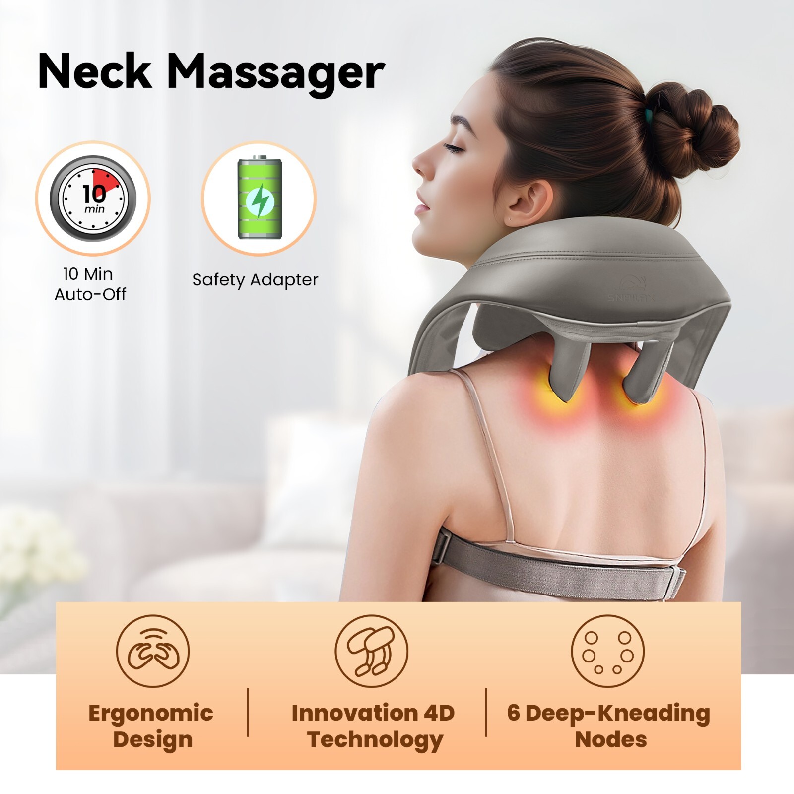 Snailax Neck Massager with Heat, Cordless Deep Kneading Shoulder Back Massager