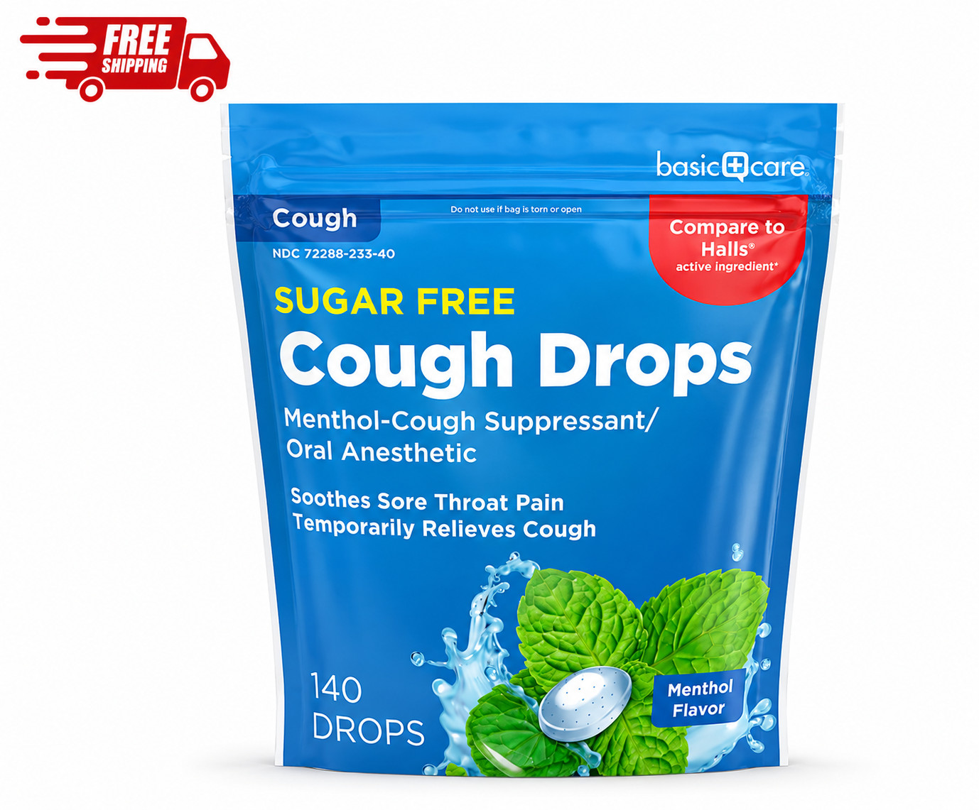 Basic Care Sugar Free Menthol Cough Drops Sore Throat Relief 140 Count