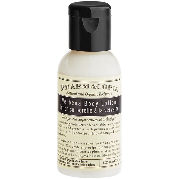 (SIX BOTTLES) PHARMACOPIA VERBENA BODY 1.25 oz LOTION BOTTLE, TRAVEL/HOTEL SIZE