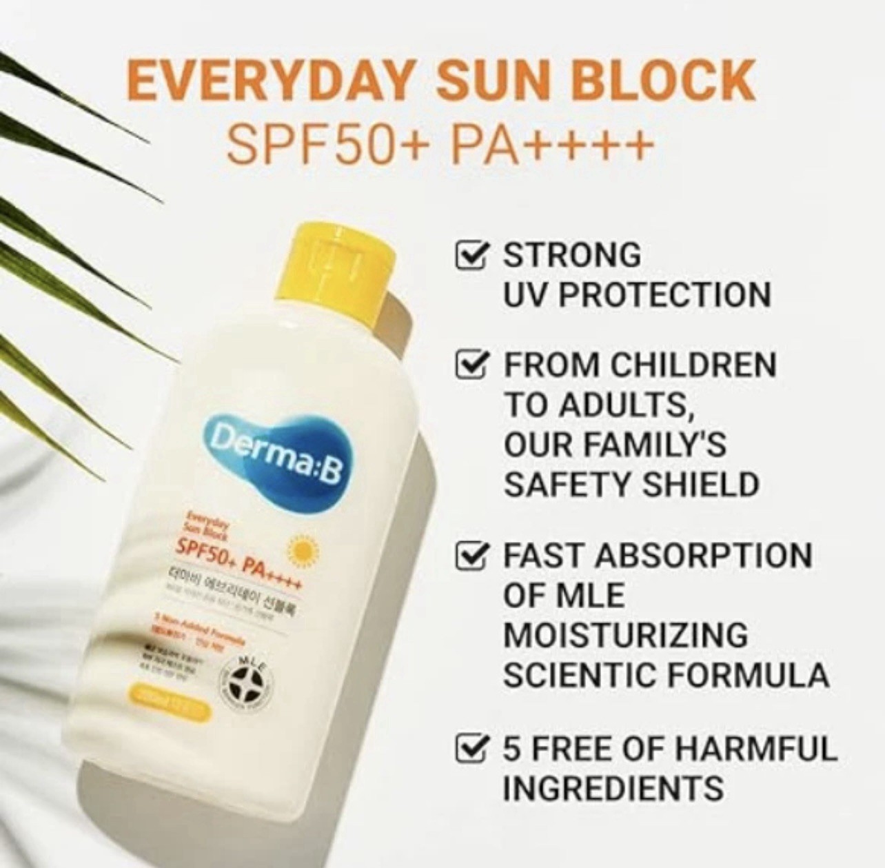 Derma B Everyday Sun Block SPF50+ PA++++ 6.7 fl oz (200ml) -K-Beauty