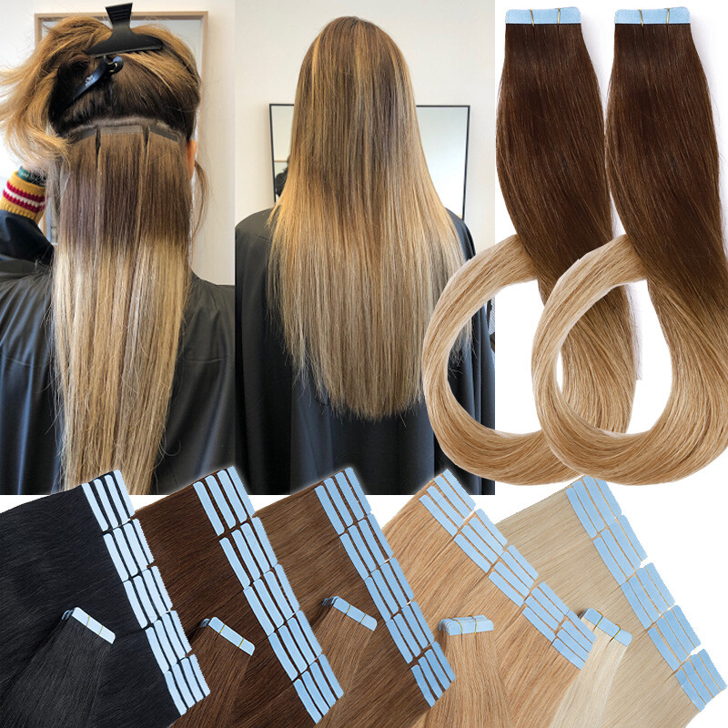 40PCS Tape In 100% Real Remy Russian Human Hair Extensions Skin Weft 100g Thick