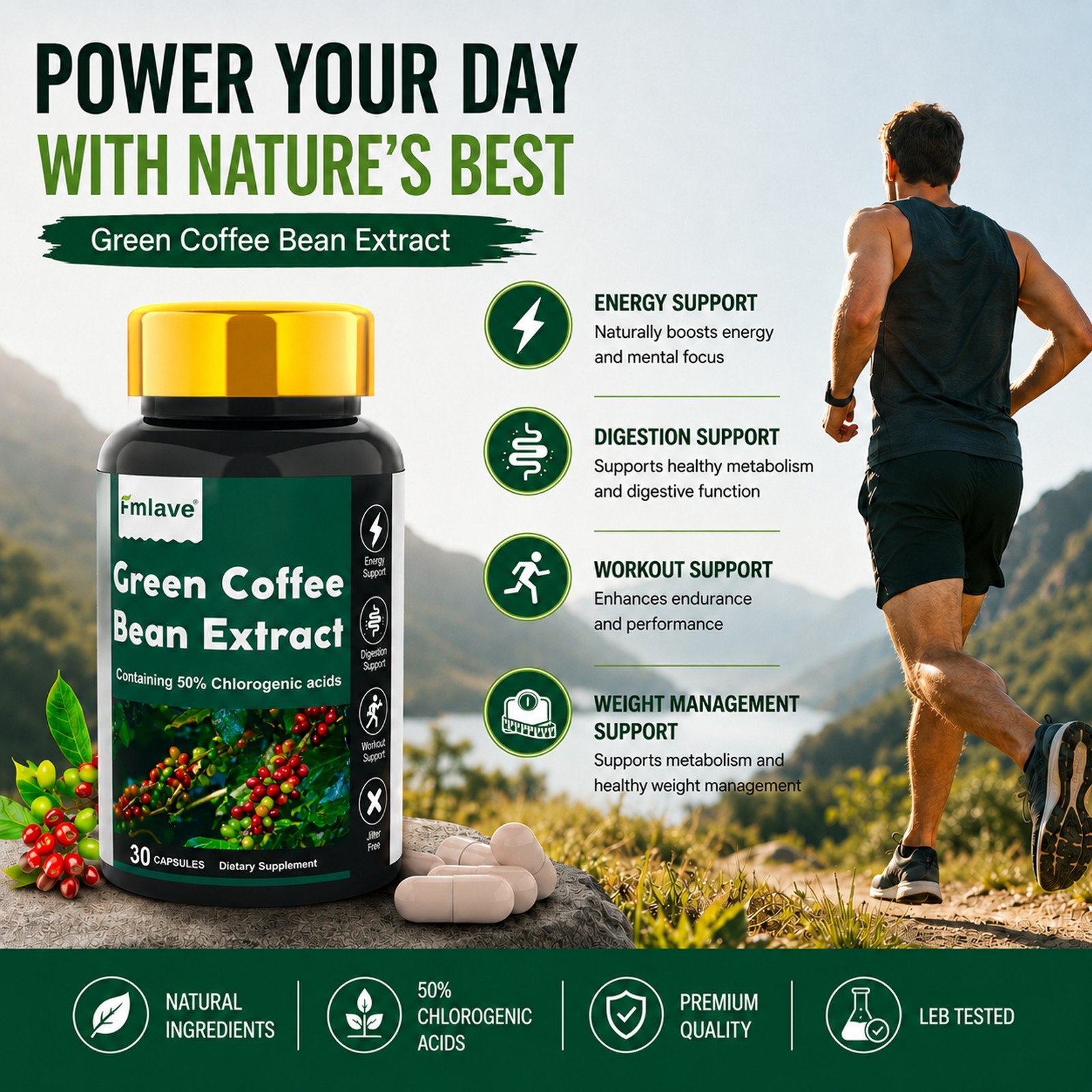 2 X Pure Green Coffee Bean Extract 750 mg 50% Chlorogenic Acid Weight Loss Diet