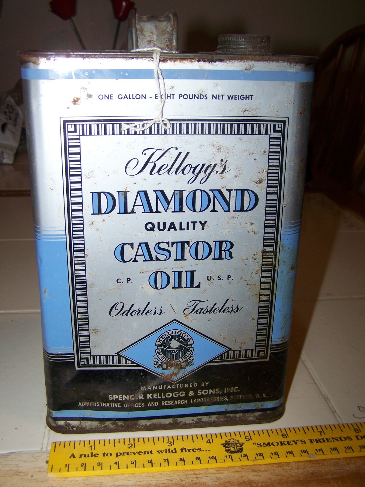 Kellogg’s Perfected Tasteless Castor Oil Tin Can Blue silver