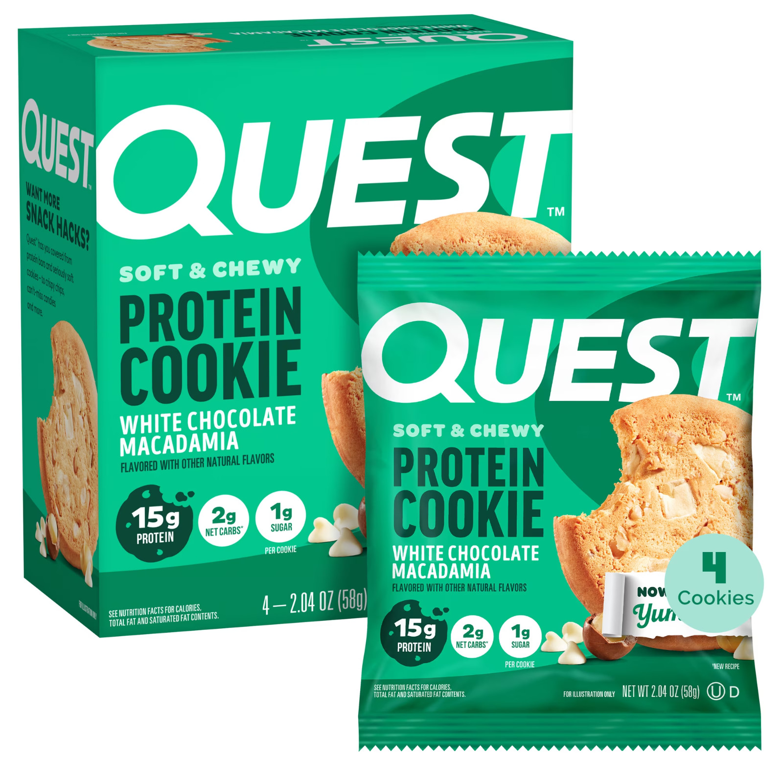 Quest Nutrition White Chocolate Macadamia Protein Cookie, 15g Protein, 1g Sugar,
