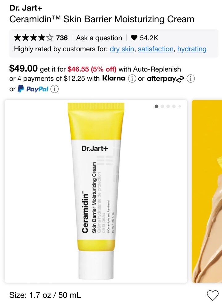 Dr. Jart+ CERAMIDIN Skin Barrier Moisturizing Cream 1.69oz/50mL EXP 1/2026 $49