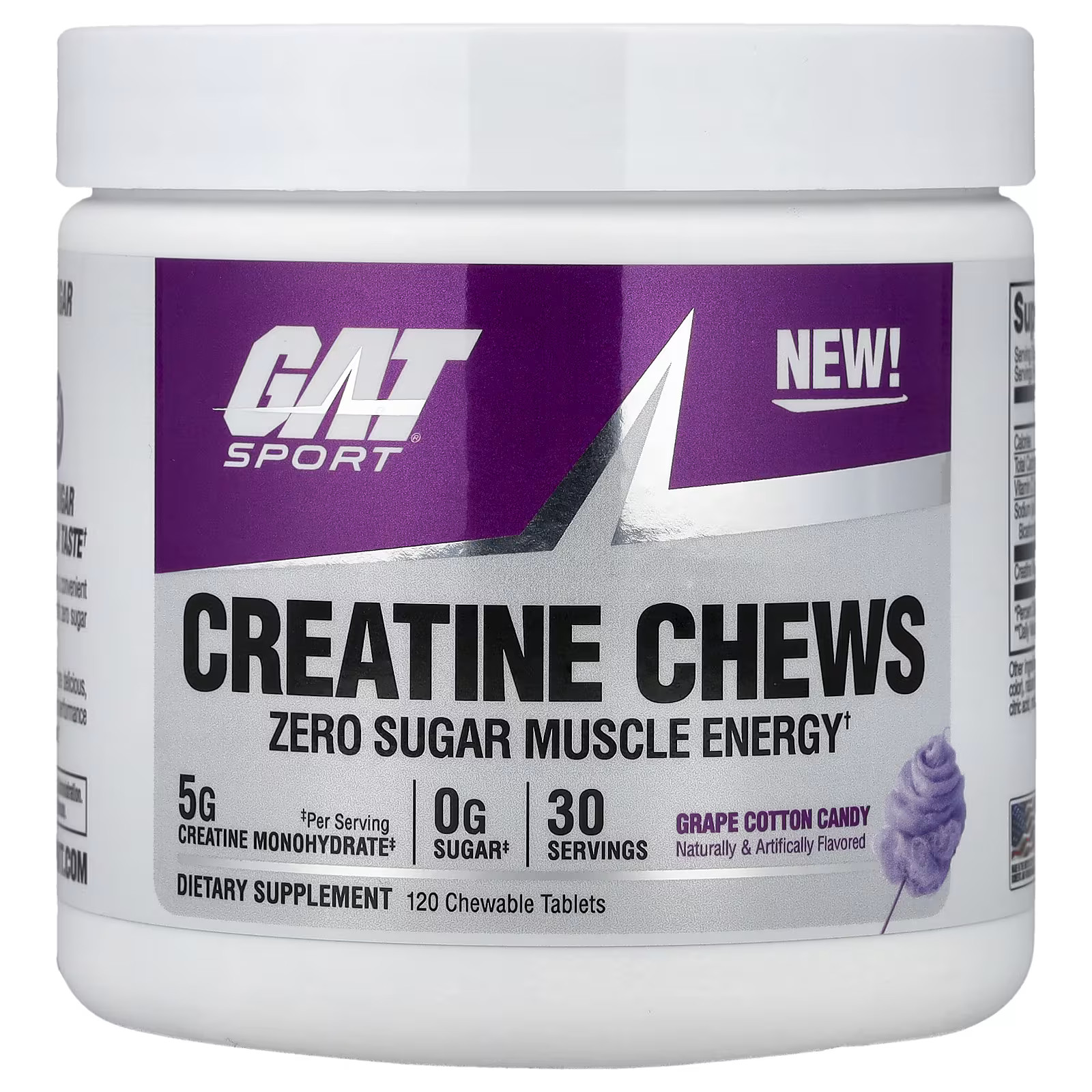 2 X GAT, Sport, Creatine Chews, Grape Cotton Candy, 120 Chewable Tablets