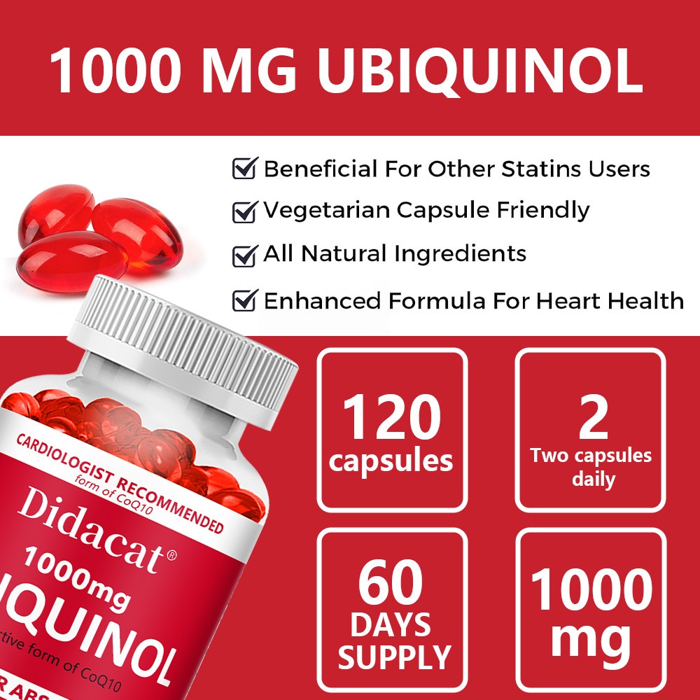 Ubiquinol 1000 mg (The active form of CoQ-10) 30/60/120 capsules Non-GMO -SEALED