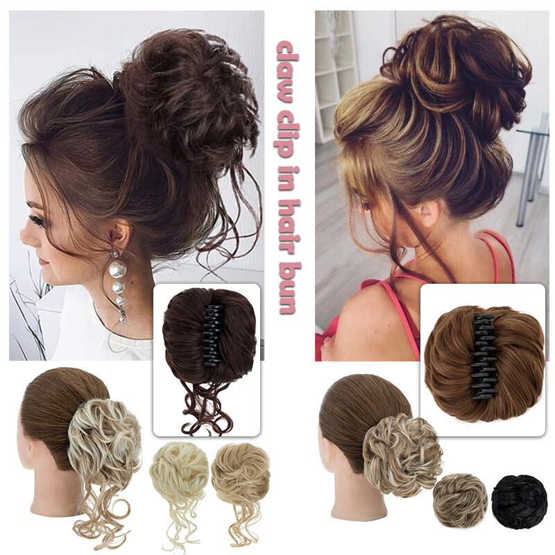 Natural Curly Messy Bun Hair Piece Scrunchie Updo Claw Clip in Hair Extensions U