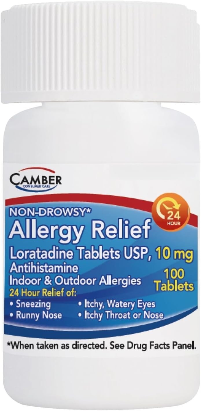 Loratadine 10mg Allergy Relief Tablets 24 Hour Non-Drowsy Antihistamine 100 Ct