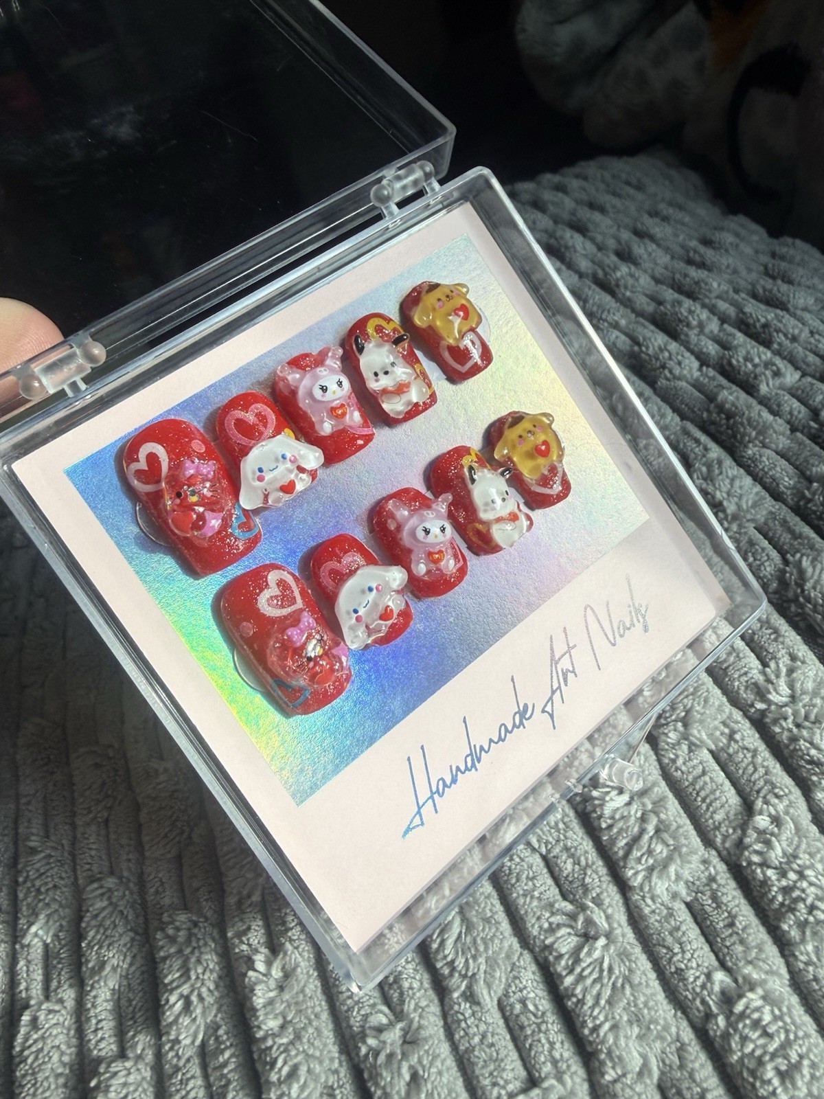 Handmade 3D Heart Sanrio inspired Press-On Nails Short Square Full Cover