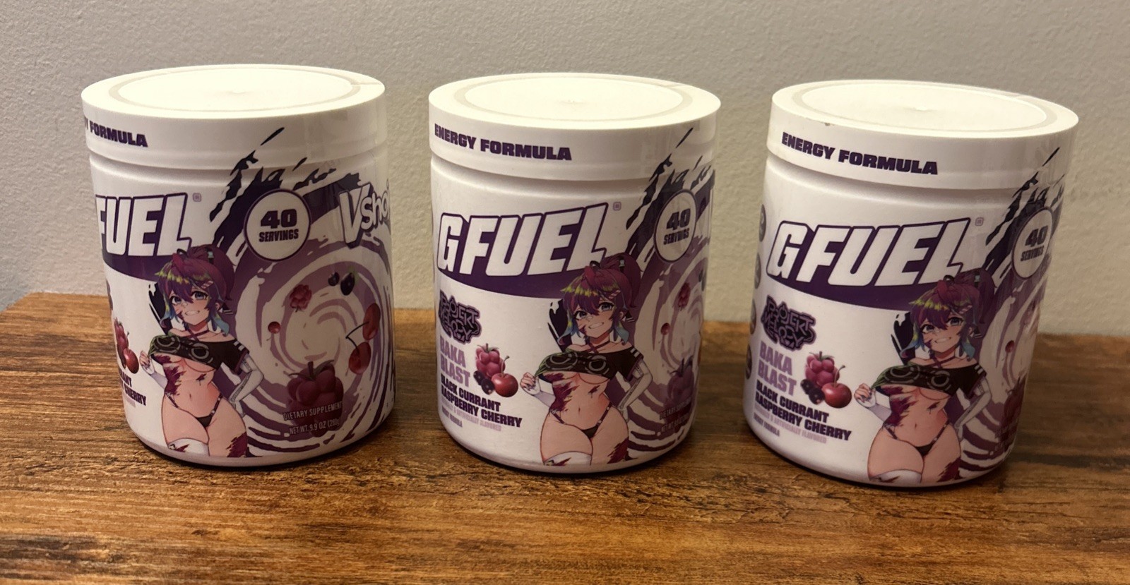 3x G FUEL Projekt Melody Baka Blast – Black Currant Raspberry Cherry EXP 07/2028