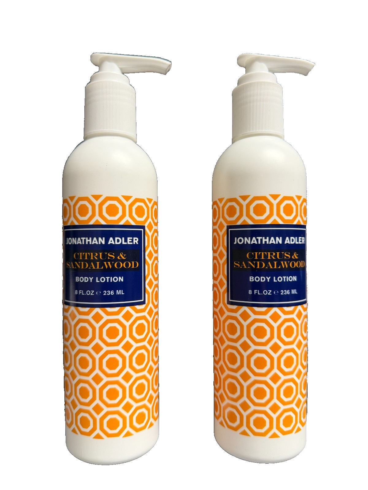 2 PACK Jonathan Adler Citrus Sandalwood LOTION 8oz 236mL Pump Bottles